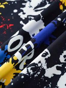 SUPERMAN X SHEIN Bộ đồ ngủ tay ngắn màu đen rộng rãi thoải mái cho bé trai tuổi teen họa tiết graffiti nhiều màu sắc và quần short - Nhiều màu - Xem 5