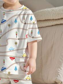 SHEIN Baby BoyCartoon Pattern Loose Casual 2pcs Pajama Set, Suitable For Summer - Multicolor - View 4