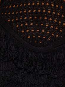 MUSERA 交叉露背钩针编织流苏下摆迷你连衣裙 春夏度假沙滩罩衫泳装 可爱性感波西米亚风优雅伊比沙岛音乐节夜游冬季约会派对时尚 - 黑色 - 查看 6