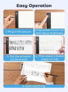 Teckwe 1 Set Tablero de dibujo LED, 3 niveles de brillo ajustable, Tableta de dibujo, Caja de luz, Ayuda educativa de aprendizaje, Juguetes para niños y niñas, Regalos para cumpleaños y vuelta al cole