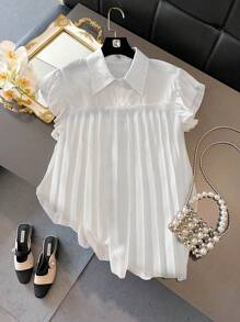 Franclia Plus Size Women Urban Casual Cap Sleeve Ruffled Button Up Shirt