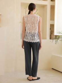 Moireta Simple, Elegant And Graceful Lace Women Pajama Set - Multicolor - View 2