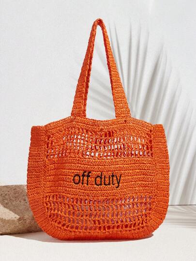 SHECARRY Women's Vacation Casual Hollow Knitted Tote Bag Beach Bag
