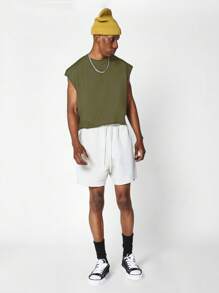 SUMWON Athletic Boxy Raw Edge Cropped Tank Top Sleeveless Gym Training Muscle Fitness Workout Bodybuilding Performance Wear
