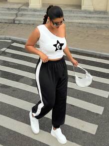 SHEIN EZwear mais Calças de treino costura lateral de contraste