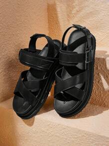 HighSole Women's Fashion Black Wedge Platform Sandals - Black - View 2
