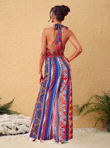 JIAN LASALA Combinaisons multicolores pour femmes, style bohème, avec dos nu, nouée, colorées, imprimés géométriques. Tenues d'été pour femmes, combinaisons d'été, tenues de vacances, sorties, tenues de plage pour femmes