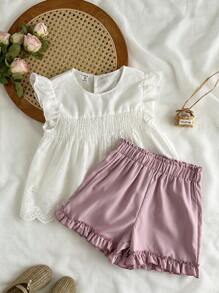 SHEIN Vintaside Kids Modisches Mädchen Sommer Set mit rundem Kragen weißem Ärmellos-Top und passendem minimalistischen rosa Shorts