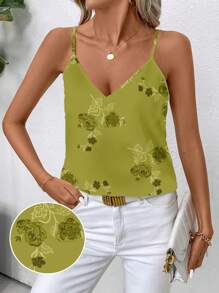 SHEIN Clasi Top de tirantes minimalista con patrón floral de lentejuelas de imitación, adecuado para el verano
