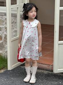 DAZY Vestido de niña sin mangas con dobladillo con volantes de lunares, de verano - Blanco - Ver 7