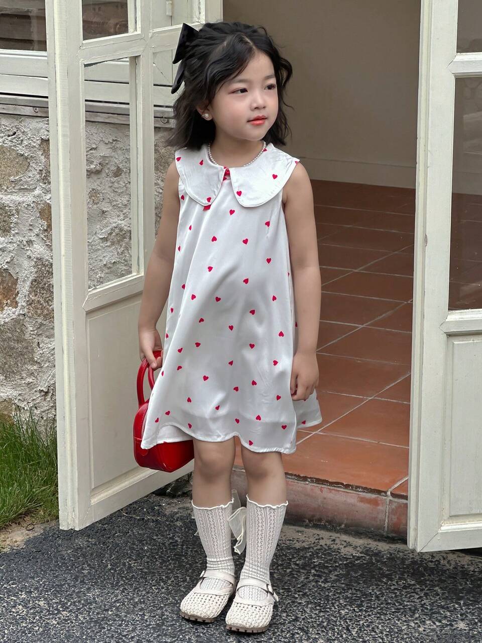 Girls Polka Dot Sleeveless Ruffled Hem Dress, Summer
