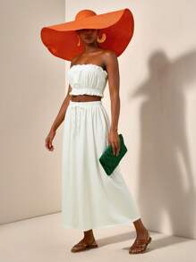 Slaydiva Size Frill Trim Tube Top And Elastic Waist Wide Leg Pants For Summer Leisure