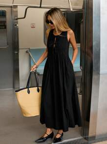 Siren Gaze 女士夏季休闲圆领系带无袖连衣裙