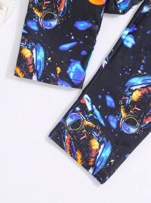 2pcs/Set Young Boys Stylish Astronaut & Colorful Print Pattern Short Sleeve T-Shirt And Pants Comfortable Home Outfit, Rave - Multicolor - View 6