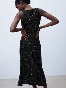 Maija Damen elegantes Kleid mit Polka Dot Muster und drapiertem Ausschnitt - Weiss - Übersicht 2