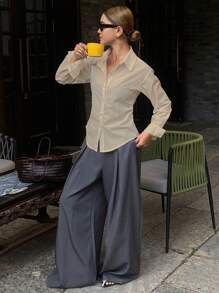 DAZY Blusa casual, elegante y vintage de manga larga con cintura ajustada y unicolor para mujer, otoño