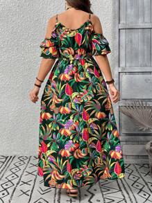 EMERY ROSE Plus Size Women Off Shoulder Floral Print Maxi Dress With Asymmetrical Ruffle Hem, Summer Vacation Dress - Multicolor - View 2