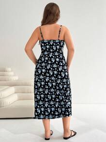 Solflare Vestito casual con fantasia floreale di grandi dimensioni per donna, blu