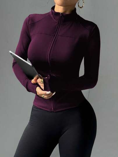 Dewbera Chaqueta casual de compresión con cierre de cremallera, de manga larga, elástica y para entrenamiento fitness, y yoga, de corte ajustado