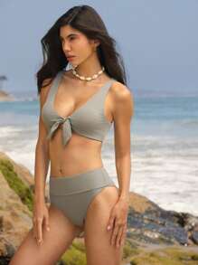 WESTFADE Rib Knit High Waist Full Coverage Bikini Bottom Summer Boho Cowgirl Casual Cute Beach Elegant Vacation Pool Day