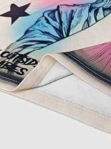 ROMWE MEN Street Life قميص كاجوال قصير الأكمام بياقة طاقم وطباعة شعار صيفي للرجال