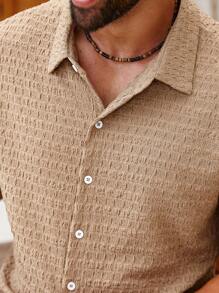 ResortEase Plus Size Men Textured Casual Shirt Set - Khaki - View 2