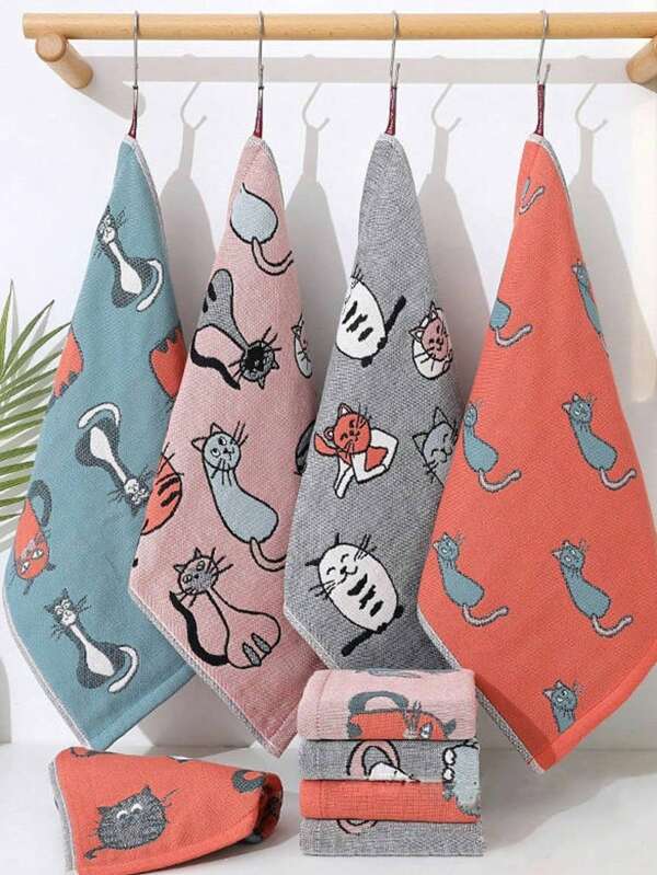 SHEIN 2/3 Random Gauze Towels, Cute Cartoon Animals, Various Colors Suitable For Men, Women, And Children's Household Face Washing And Hand Wiping. Soft, Absorbent, Fast Drying, Suitable For All Seasons Without Shedding Or Fading. Suitable For Bathrooms, Kitchens, Holiday Gifts, And Travel