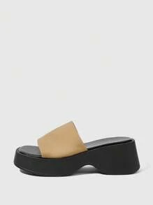 HighSole 女士拼色休闲百搭时尚软木坡跟拖鞋，适合夏季穿着 - 駝色 - 查看 6