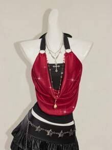 SHEIN ICON Slim-Fit Sleeveless Top With Necklace Pendant Decoration