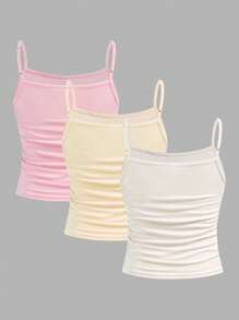 SHEIN Girlism 3 Pieces Tween Girl Fitted Casual Sports Camisole Basic Cami Top - Multicolor - View 2