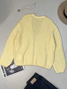 INAWLY Damen Große Größen Lässig Einfarbig Gestrickter Cardigan