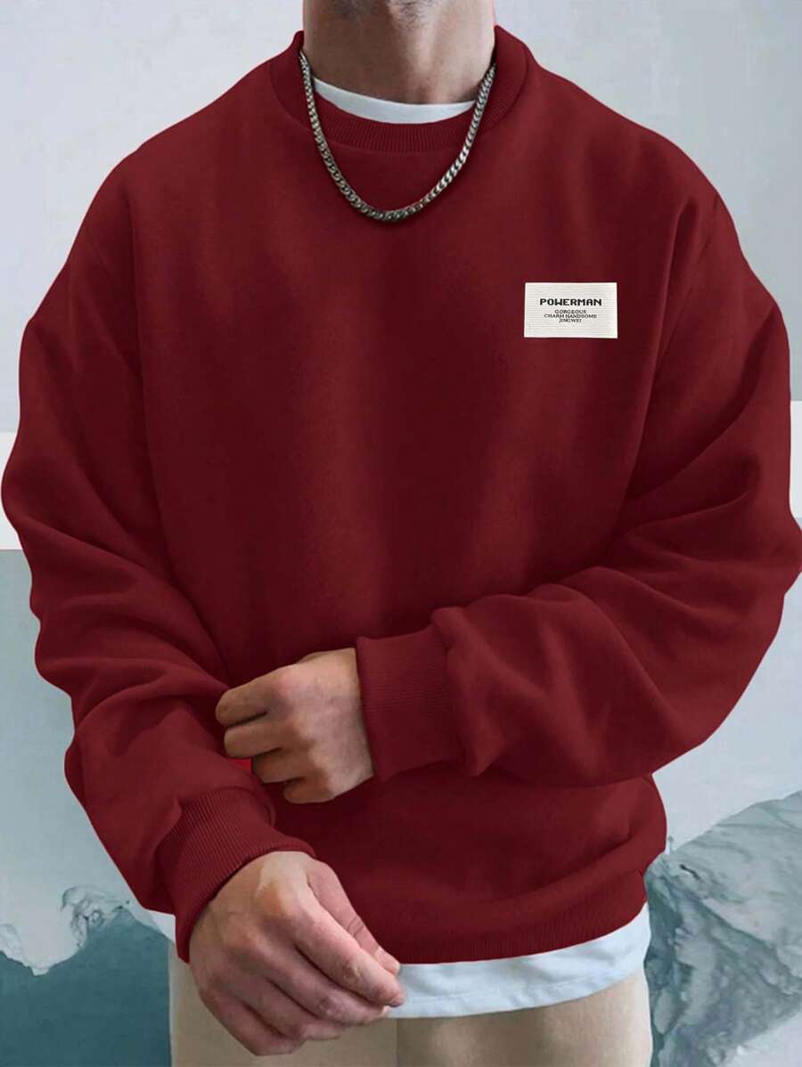 RueChic Áo hoodie nỉ vá chữ 100% cotton cho nam - Đỏ - Xem 1