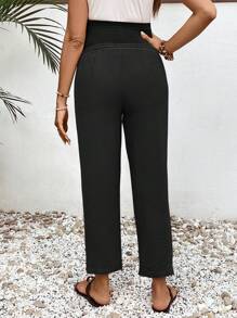 SHEIN Maternity Solid Drawstring Waist Pockets Casual Pants - Black - View 2