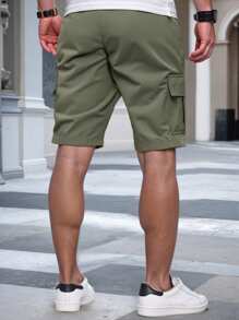 Manfinity Homme Men's Plain Casual Color Drawstring Waist Streetwear Cargo Shorts, For Back To School