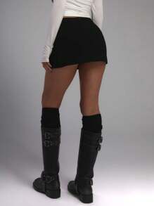 MUSERA Tailored Low Rise Mini Skirt Casual Summer Daily Wear Elegant, Cute Capsule Vacation Holiday Fall  Office Work  Occasion Party Spring - Black - View 2