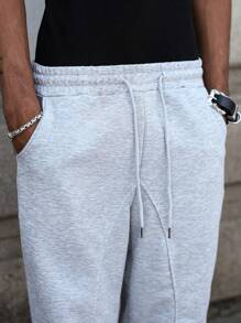 PAVTROS Pantalones de chándal de verano de unicolor gris con cintura elástica y cordón, estilo urbano para hombres