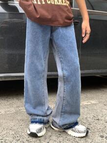 SHEIN Tween Boy Fashion Casual Y2k Vintage Casual Basic Mix en Match Design met zijgestikte gewassen blauwe flared jeans voor kinderkleding Jongenskostuum Dagelijkse kleding en kinderen Zomer en lente Rave-outfits Festival- en strandoutfits Kleding