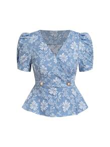 Gownix Women's Fashion Elegant V-Neck Gigot Sleeve Blouse, Suitable For Commuting, Work, Outings And Dating Vacation Woman Summer Tops Professional - Blue - View 9