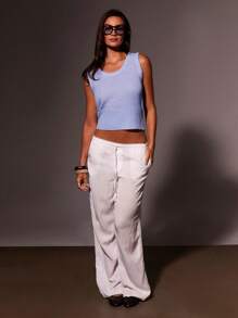 Athîral Women's Sheer Baby Blue Knit Vest Top, Summer - Blue - View 5