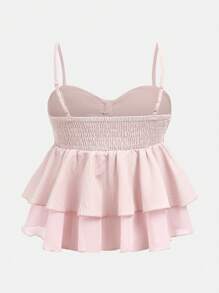 Girlism Teen Mädchen Sommer-Camisole-Top mit süßem Plissee und Rüschenbesatz, bauchfreies Sommer-Top