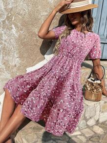 EMERY ROSE Đầm chữ A in họa tiết bèo nhún toàn thân cho kỳ nghỉ bãi biển Maxi dành cho nữ - Màu Hồng  Dưa hấu - Xem 6