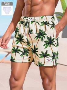 Manfinity VDAYZ Men's Palm Tree Print Drawstring Waist Beach Shorts, Hawaiian