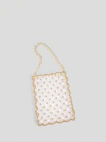 SHEIN SXY Damen Handtaschen mit oberem Griff, goldene Perlen, transparente Perlen, Perlenbestickte Tasche, modisch, elegant, schlicht, personalisiert, vielseitig, für Strand, Urlaub, Feiertage, Sommer, Meerseite, Dates, Alltag, Einkaufen, Nachmittagstee - Gold - Übersicht 5