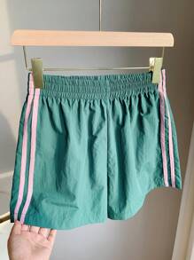 Comfortcana 女士松紧腰条纹宽松休闲短裤