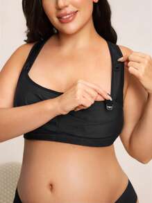 BloomMama Plus Size Maternity Nursing Bra - Camisole Style With Front Double Opening - Black - View 5