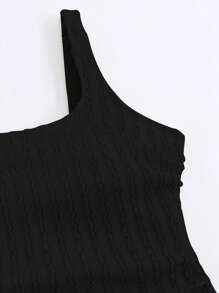 Swim Lushoire 大码女式米色特殊面料吊带连体泳衣裙，优雅简约时尚夏季沙滩泳衣 - 黑色 - 查看 5