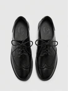 CUCCOO BIZCHIC 圆头黑色牛津鞋系带平底乐福鞋女士休闲工作鞋