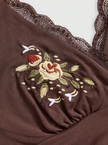 ROMWE Hippie Áo kiểu yếm ren thêu hoa hồng và ong phong cách Bohemian dành cho nữ, thích hợp cho kỳ nghỉ. - màu nâu - Xem 4