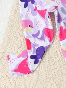 Sparklyn 女婴沙滩装，女婴服装，传统阿拉伯服饰，中东风格长袖衬衫长裤套装，可爱女婴鲸鱼印花长袖长裤连体泳衣，紫色连体泳衣，女婴沙滩度假长袖长裤泳衣 - 紫色 - 查看 5