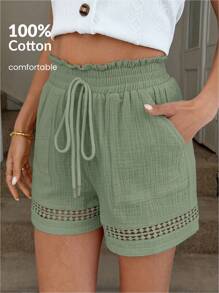 Easowa Pantalones cortos de algodón caqui con parches y cintura elástica para mujer, para primavera/verano